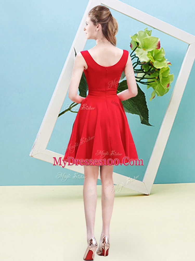 Charming Satin Sleeveless Mini Length Dama Dress for Quinceanera and Ruching