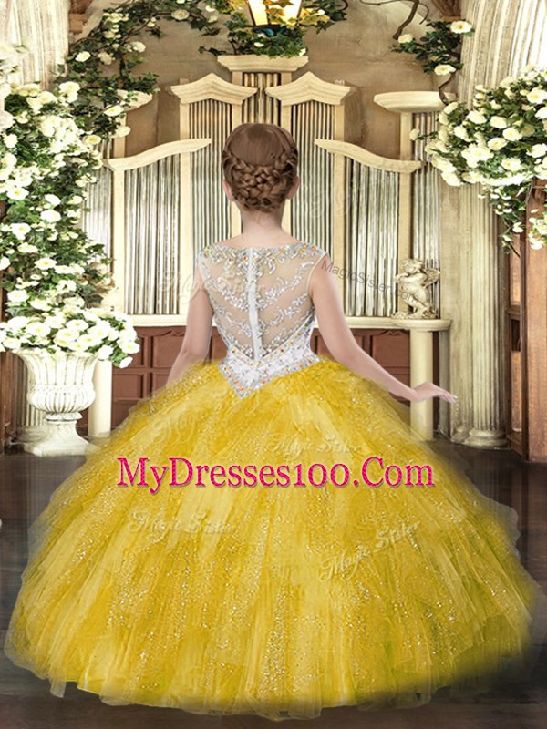 Fuchsia Ball Gowns Tulle Scoop Sleeveless Beading and Ruffles Floor Length Zipper Child Pageant Dress