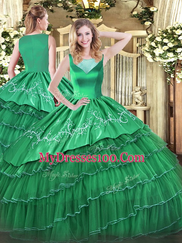 Fabulous Organza Sleeveless Floor Length 15th Birthday Dress and Beading and Embroidery and Ruffled Layers