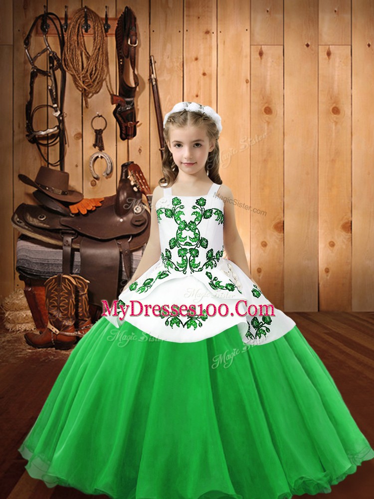 Green Lace Up Pageant Dress Wholesale Embroidery Sleeveless Floor Length