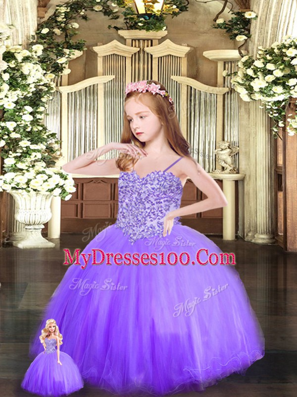 Fabulous Floor Length Eggplant Purple 15 Quinceanera Dress Tulle Sleeveless Beading