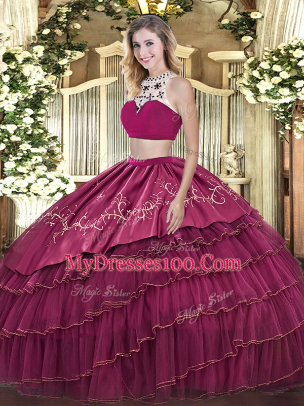 Sleeveless Beading and Embroidery and Ruffled Layers Backless 15th Birthday Dress