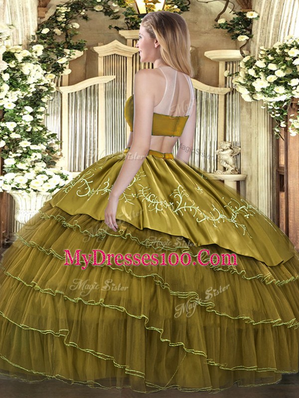 Sleeveless Beading and Embroidery and Ruffled Layers Backless 15th Birthday Dress