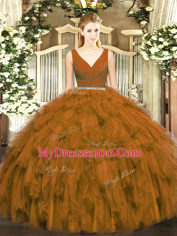 Sleeveless Beading and Ruffles Zipper Vestidos de Quinceanera