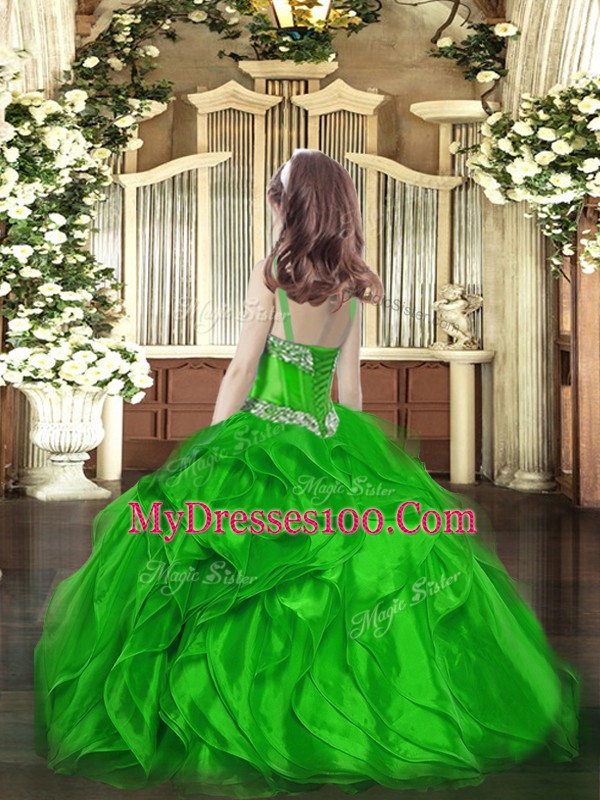Organza Sleeveless Floor Length Pageant Dress for Girls and Beading and Ruffles