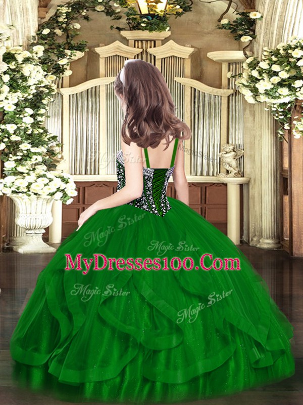 Enchanting Fuchsia Sleeveless Floor Length Beading and Ruffles Lace Up Little Girls Pageant Dress Wholesale