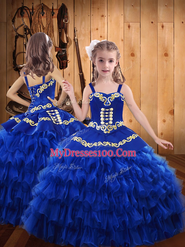 Blue Sweetheart Neckline Embroidery and Ruffled Layers Sweet 16 Quinceanera Dress Sleeveless Lace Up