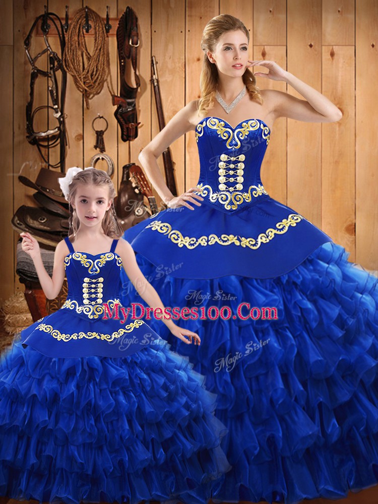 Blue Sweetheart Neckline Embroidery and Ruffled Layers Sweet 16 Quinceanera Dress Sleeveless Lace Up