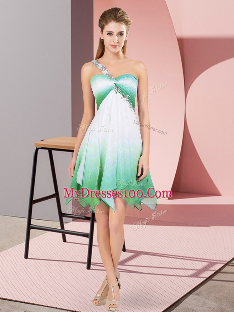 Multi-color One Shoulder Lace Up Beading Dress for Prom Sleeveless