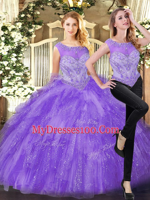 Beading and Ruffles 15th Birthday Dress Eggplant Purple Zipper Sleeveless Floor Length
