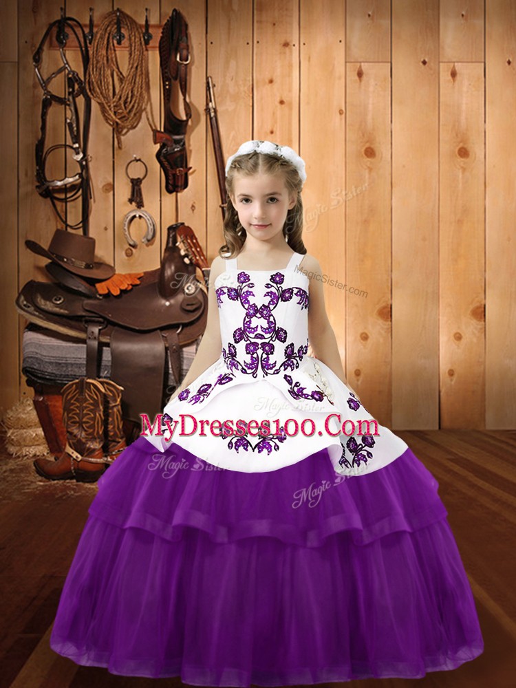 Floor Length Eggplant Purple Pageant Dress Toddler Straps Sleeveless Lace Up