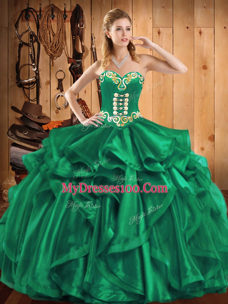 Vintage Floor Length Turquoise Sweet 16 Quinceanera Dress Sweetheart Sleeveless Lace Up