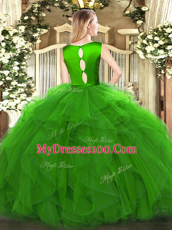 Exquisite Scoop Sleeveless Clasp Handle Sweet 16 Dresses Green Organza
