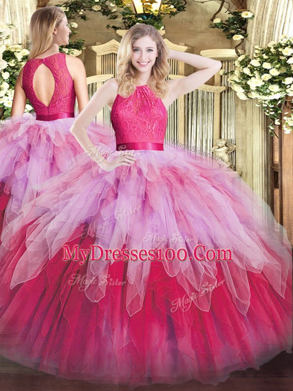 Ruffles Quinceanera Dress Multi-color Zipper Sleeveless Floor Length