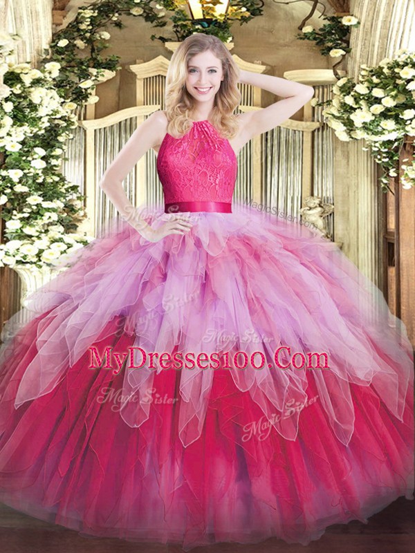 Ruffles Quinceanera Dress Multi-color Zipper Sleeveless Floor Length