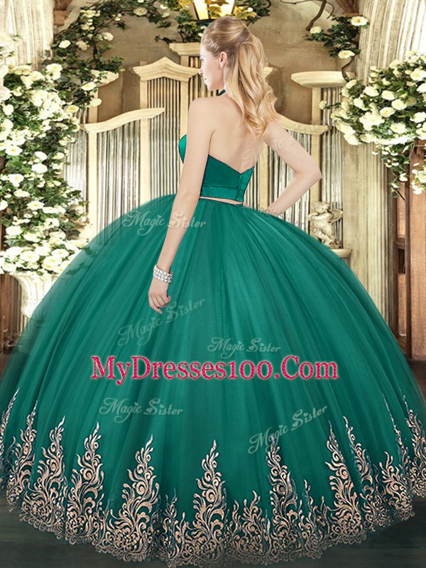 Sleeveless Zipper Floor Length Appliques 15 Quinceanera Dress