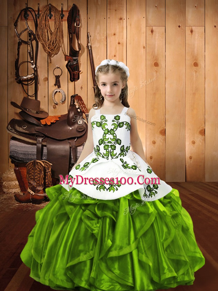 Nice Sleeveless Lace Up Floor Length Embroidery and Ruffles Winning Pageant Gowns
