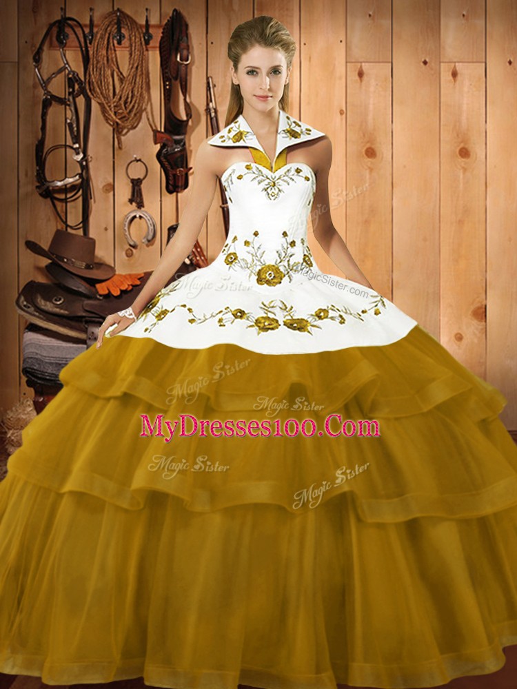 Ball Gowns Sleeveless Brown 15th Birthday Dress Brush Train Lace Up