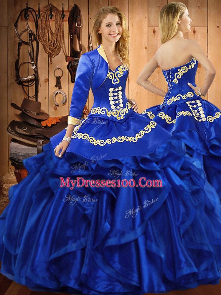 Floor Length Royal Blue Quinceanera Dress Sweetheart Sleeveless Lace Up