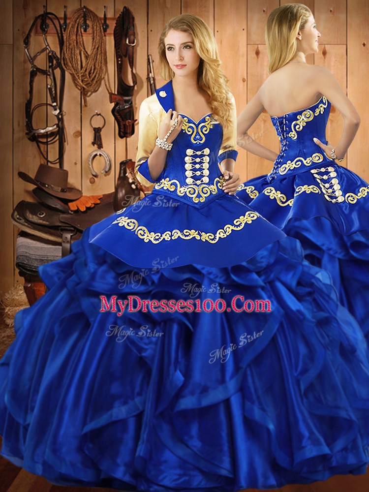 Floor Length Royal Blue Quinceanera Dress Sweetheart Sleeveless Lace Up