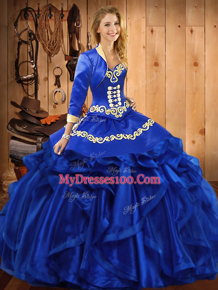 Floor Length Royal Blue Quinceanera Dress Sweetheart Sleeveless Lace Up