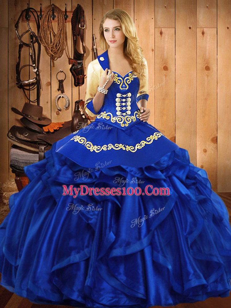 Floor Length Royal Blue Quinceanera Dress Sweetheart Sleeveless Lace Up