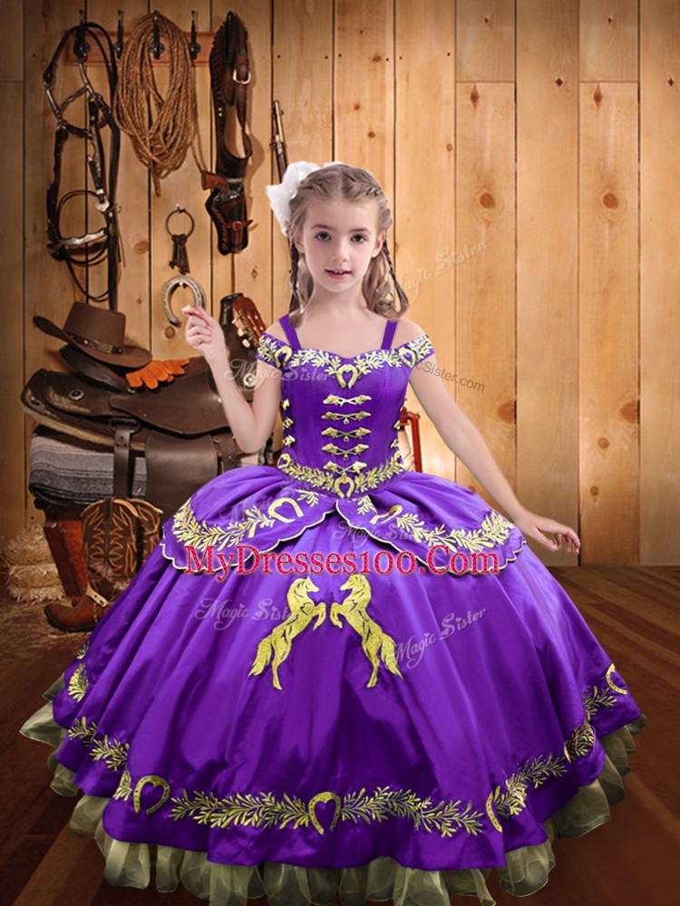 Beautiful Lavender Sleeveless Beading and Embroidery Floor Length Kids Pageant Dress