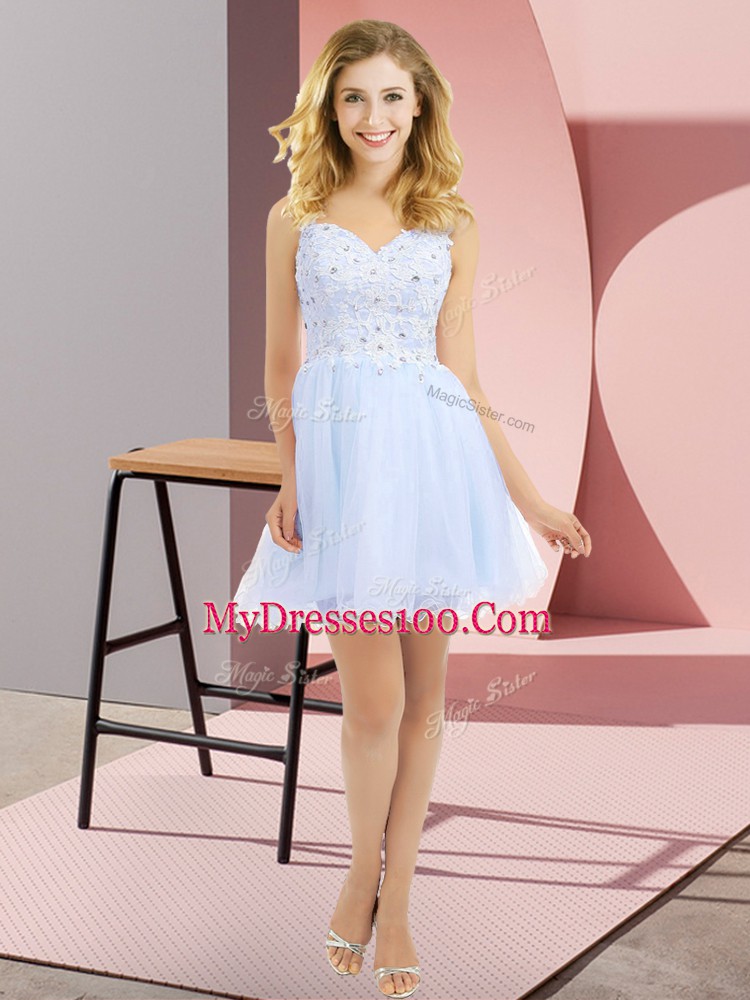 Dynamic Lavender Side Zipper V-neck Beading and Lace Vestidos de Damas Tulle Sleeveless