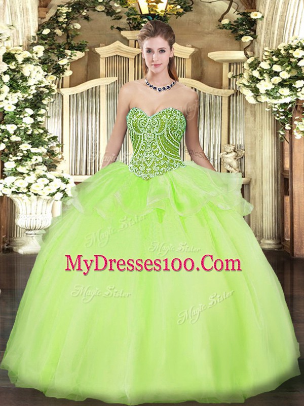 Amazing Yellow Green Sweetheart Neckline Beading and Ruffles Quinceanera Gowns Sleeveless Lace Up