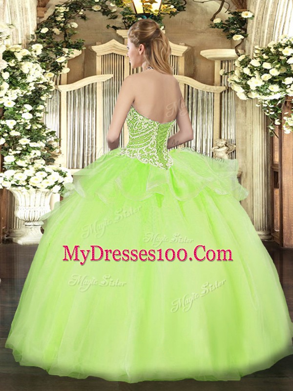 Amazing Yellow Green Sweetheart Neckline Beading and Ruffles Quinceanera Gowns Sleeveless Lace Up