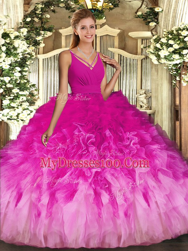 Sleeveless Backless Floor Length Ruffles 15 Quinceanera Dress