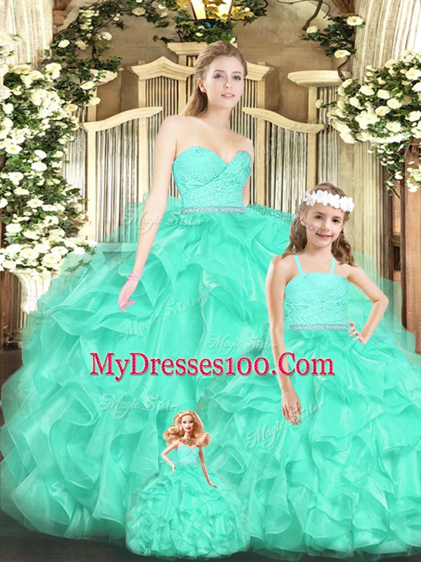 Noble Sleeveless Lace and Ruffles Lace Up Quinceanera Gown