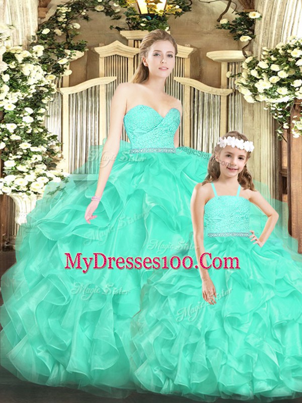 Noble Sleeveless Lace and Ruffles Lace Up Quinceanera Gown