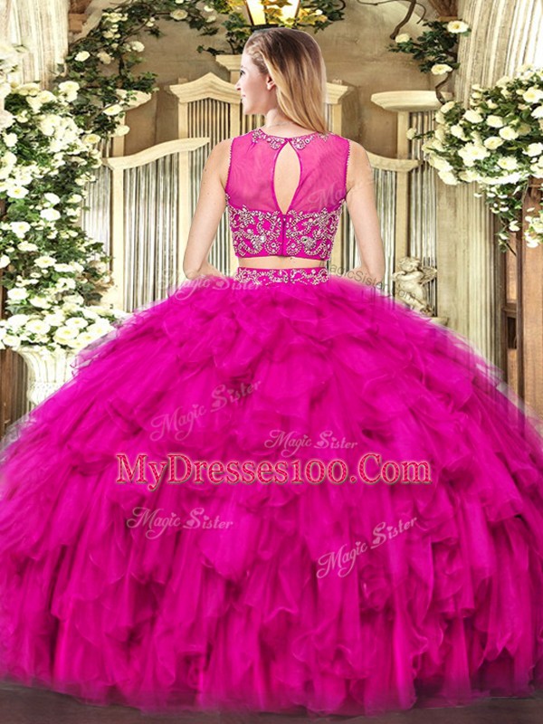 Beading and Ruffles Quinceanera Dresses Purple Zipper Sleeveless Floor Length