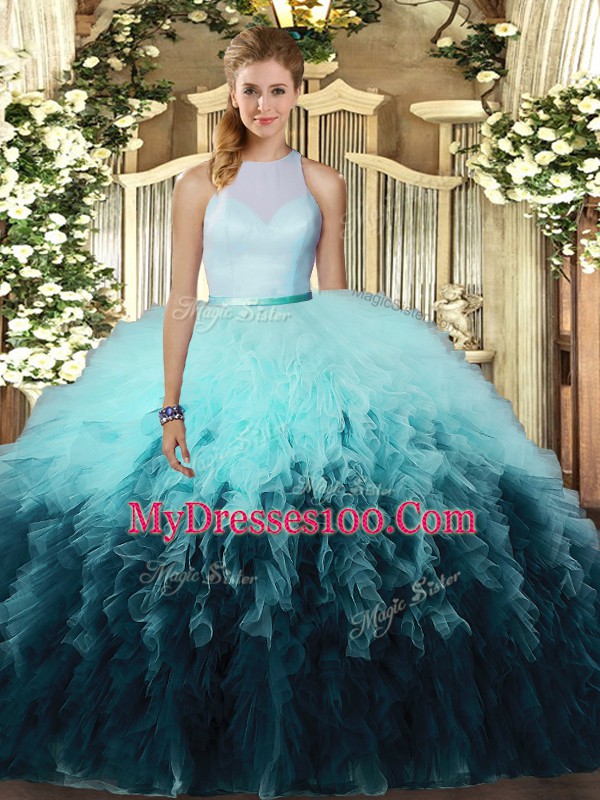 High Quality Sleeveless Backless Floor Length Ruffles 15 Quinceanera Dress