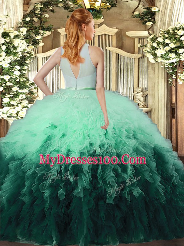 High Quality Sleeveless Backless Floor Length Ruffles 15 Quinceanera Dress
