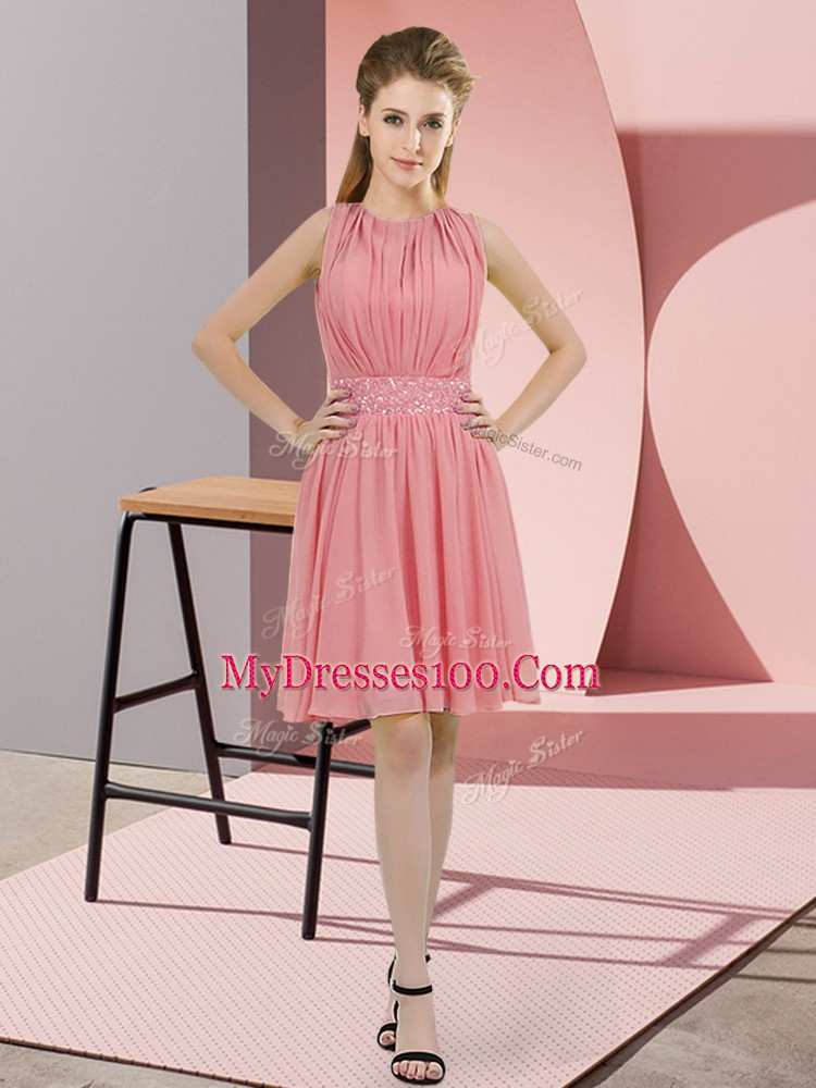 Sleeveless Knee Length Sequins Zipper Dama Dress with Watermelon Red