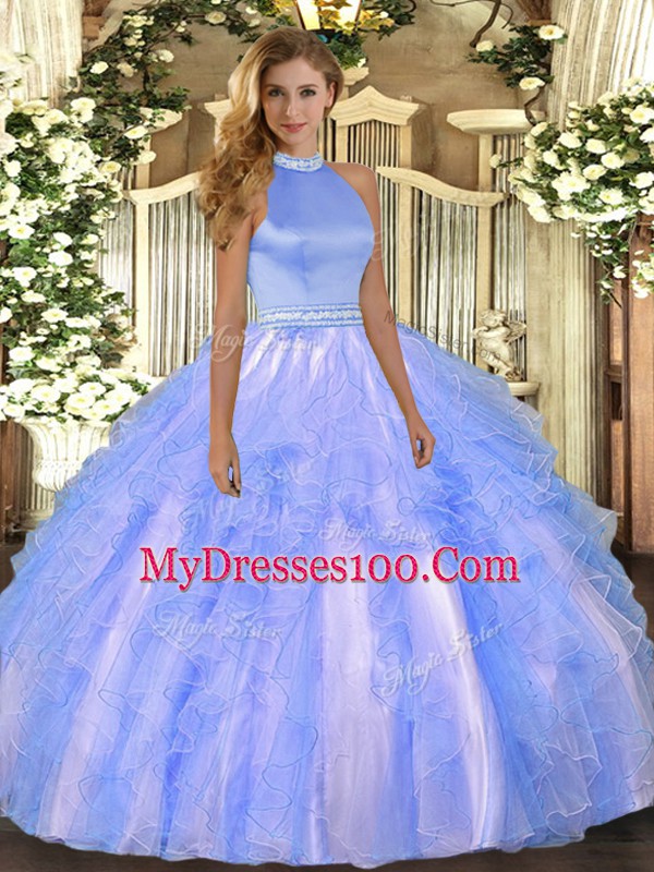 Sleeveless Backless Floor Length Beading and Ruffles Sweet 16 Dresses