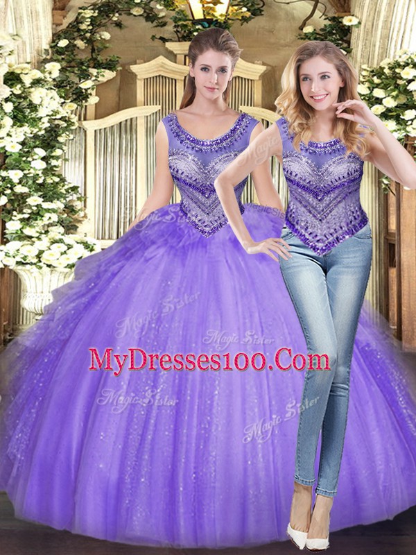 Romantic Floor Length Ball Gowns Sleeveless Lavender 15th Birthday Dress Lace Up