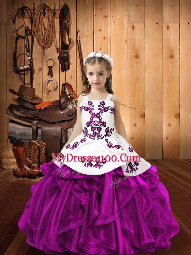 Straps Sleeveless Lace Up Pageant Dress Toddler Fuchsia Organza