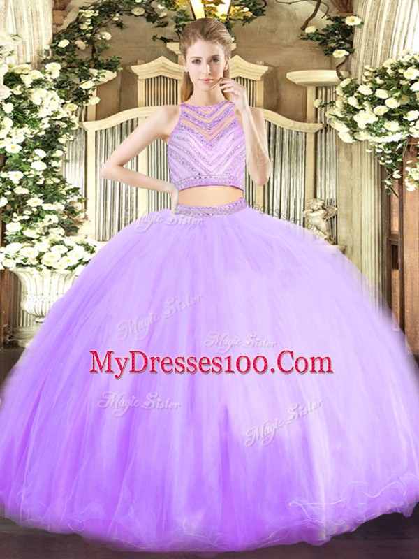 Delicate Lavender Scoop Zipper Beading 15th Birthday Dress Sleeveless