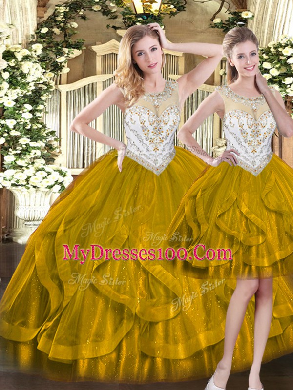 Fitting Floor Length Ball Gowns Sleeveless Olive Green Quinceanera Dresses Zipper