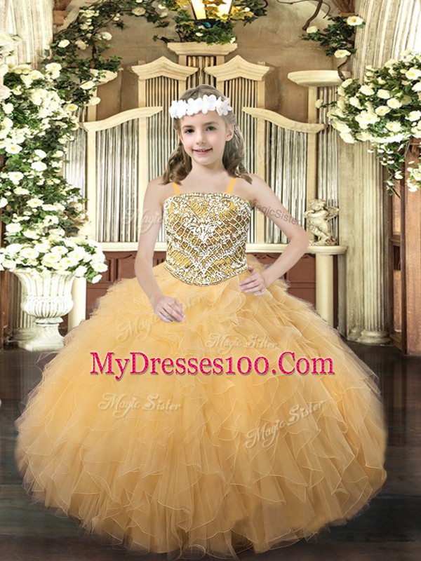 Sleeveless Beading and Ruffles Lace Up Little Girls Pageant Dress Wholesale