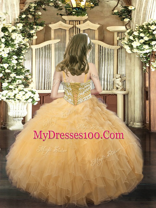 Sleeveless Beading and Ruffles Lace Up Little Girls Pageant Dress Wholesale