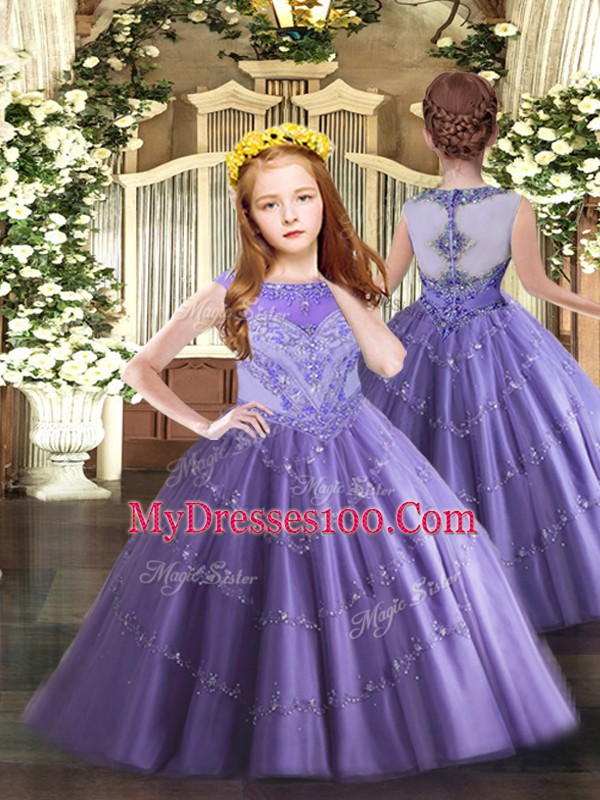 Ball Gowns Ball Gown Prom Dress Lavender Scoop Tulle Sleeveless Floor Length Lace Up