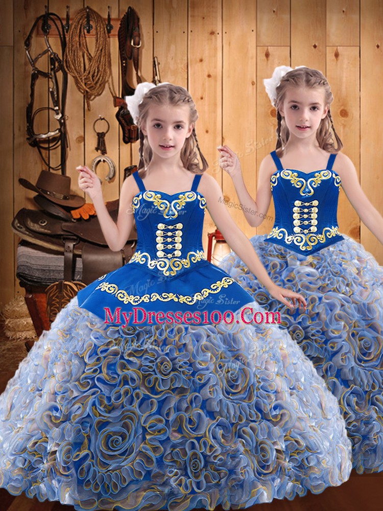 Fabric With Rolling Flowers Sleeveless Floor Length Pageant Gowns For Girls and Embroidery and Ruffles