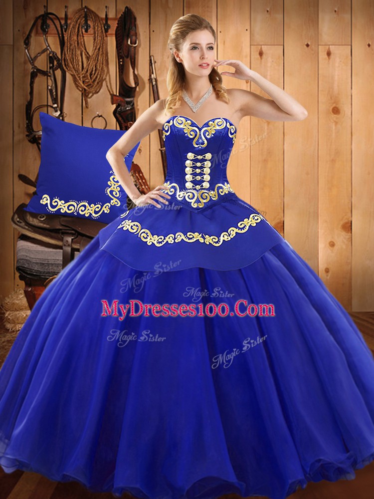 Romantic Blue Sweetheart Lace Up Ruffles 15th Birthday Dress Sleeveless