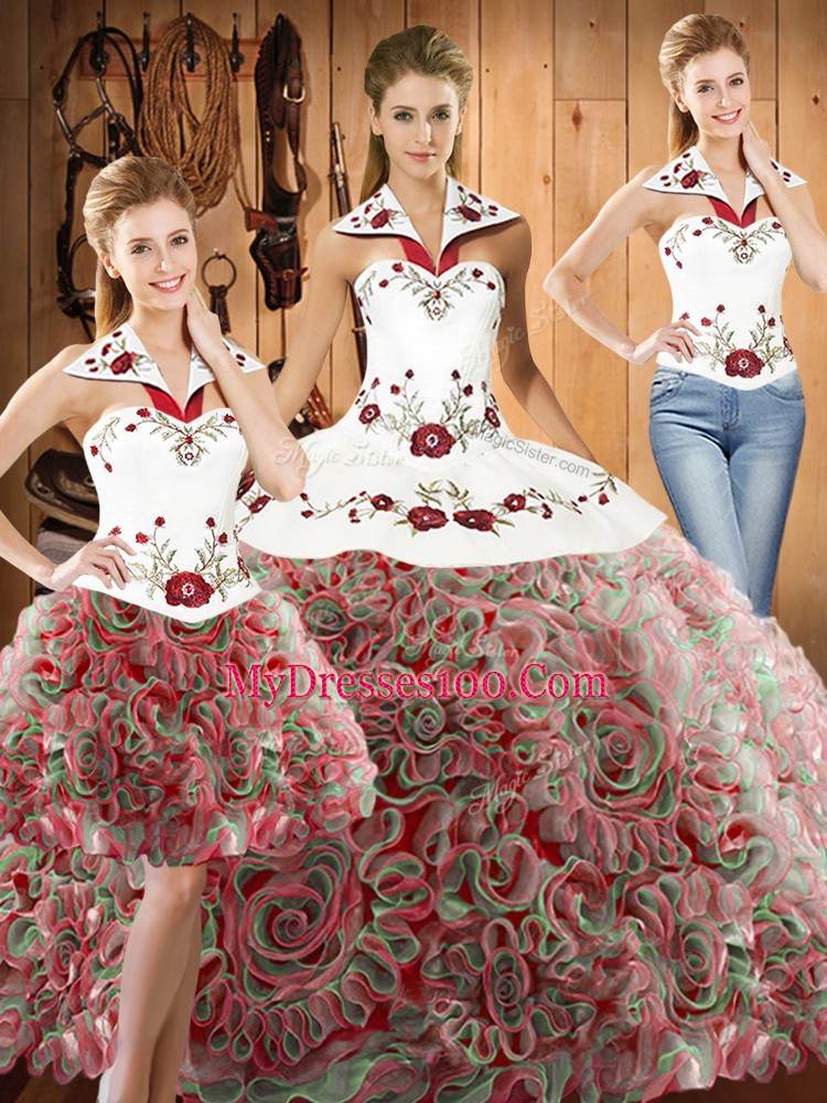 Fashion Three Pieces Sleeveless Multi-color Vestidos de Quinceanera Sweep Train Lace Up