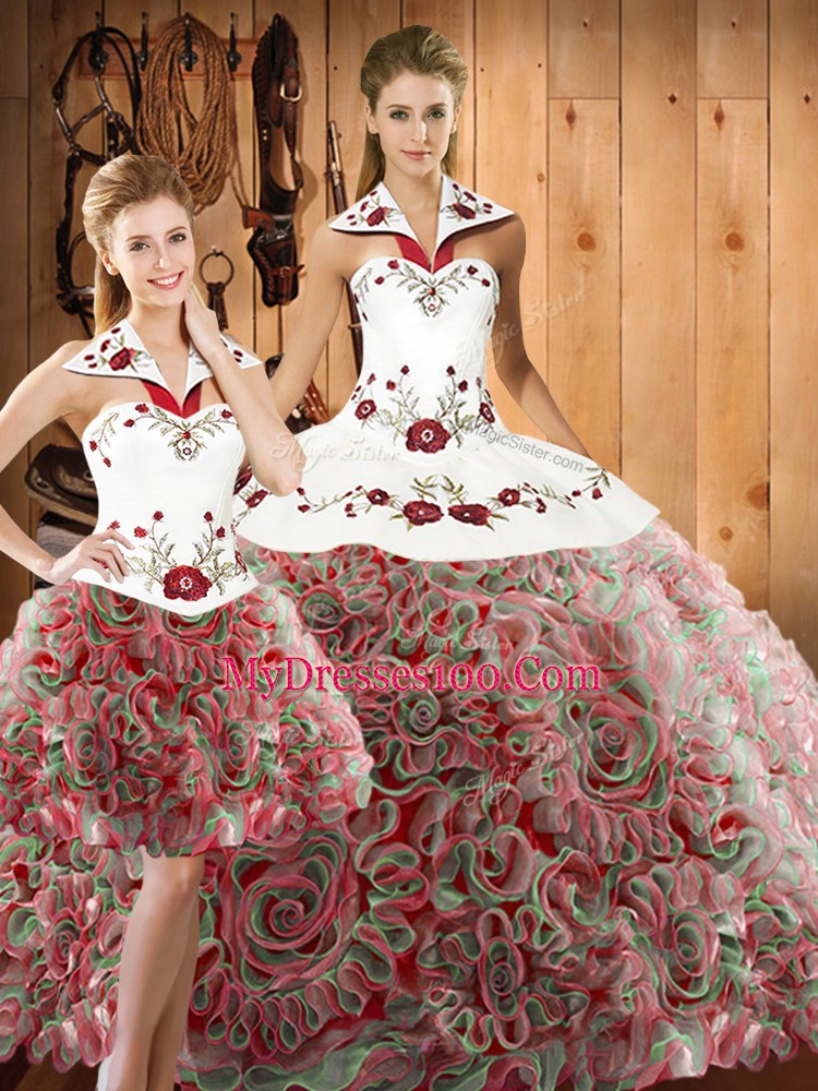 Fashion Three Pieces Sleeveless Multi-color Vestidos de Quinceanera Sweep Train Lace Up