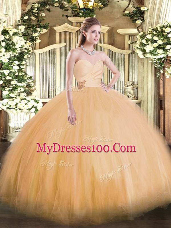 Nice Orange Sleeveless Tulle Lace Up 15th Birthday Dress for Military Ball and Sweet 16 and Quinceanera